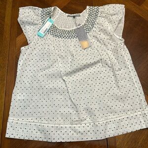 Daniel Rainn Cotton Clip Dot Smocked Top - size Medium